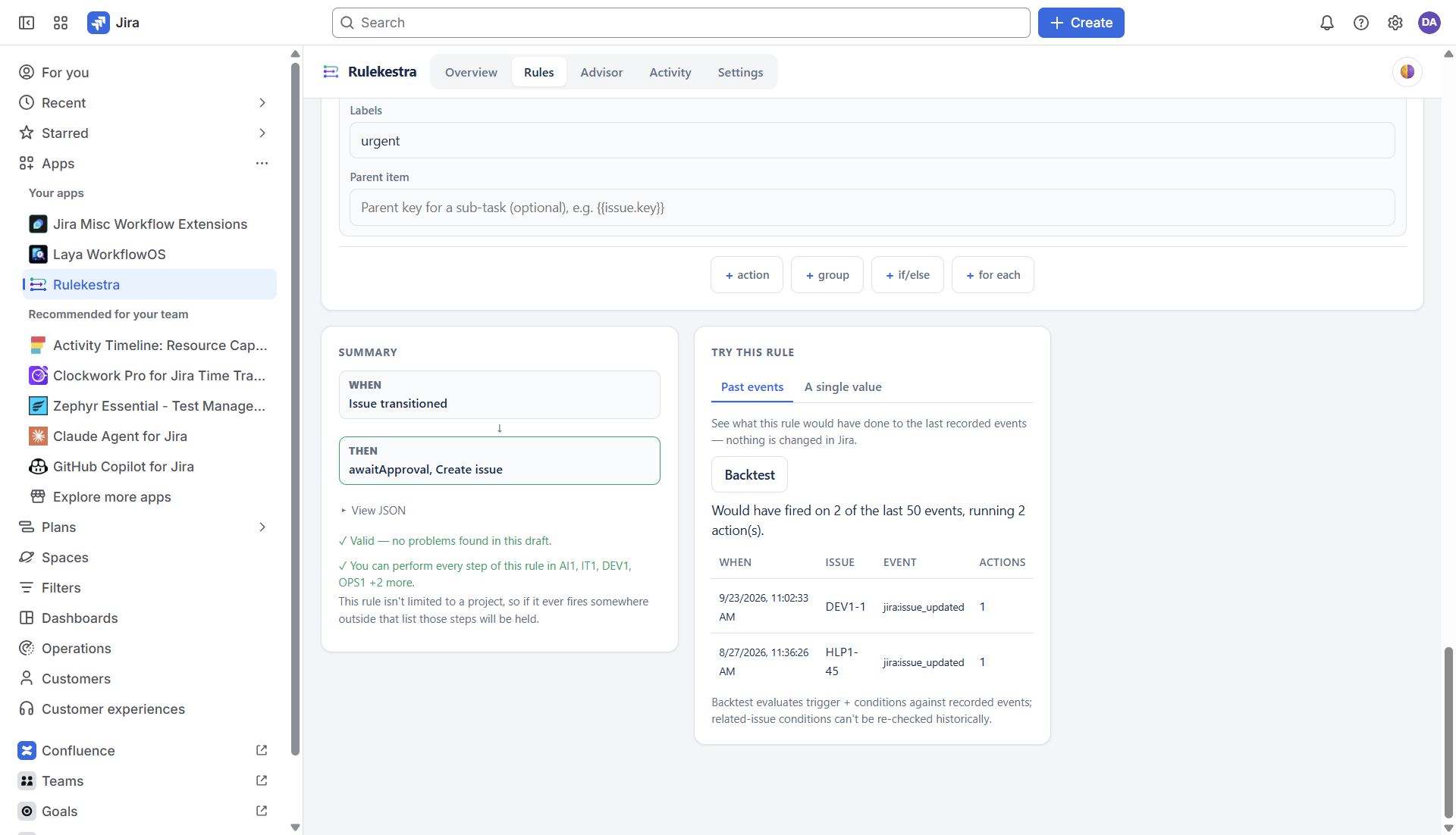Rulekestra backtest panel