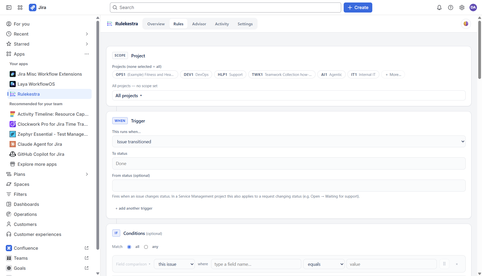 The Rulekestra rule builder form