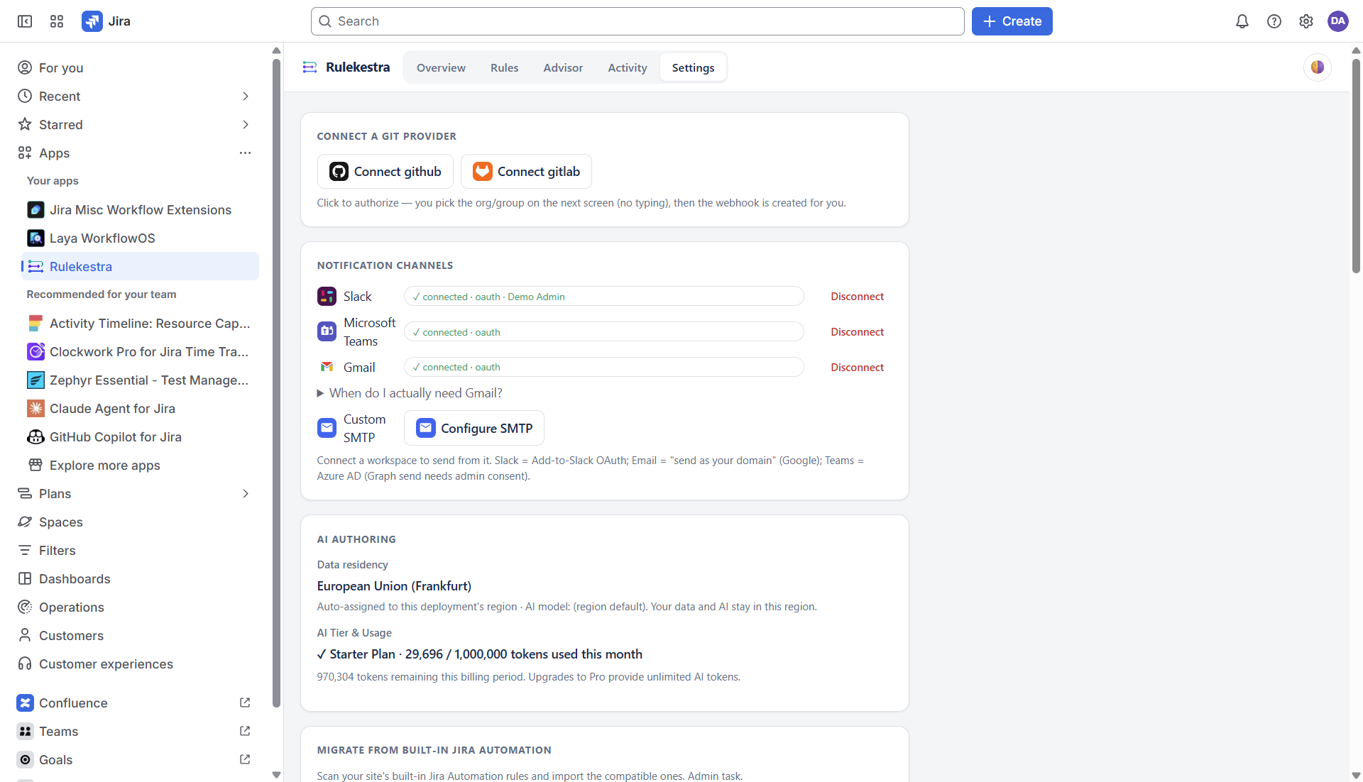 The Rulekestra settings view